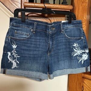 LOFT “made and loved” BNWT denim shorts with floral embroidery